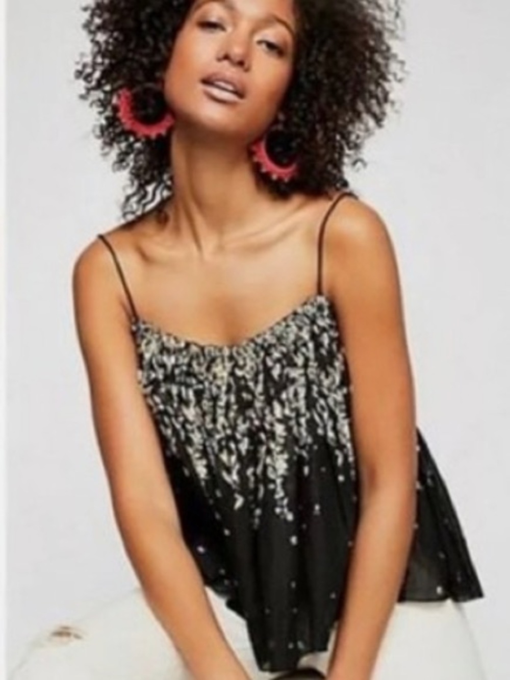 Free People Black Floral Cropped Top